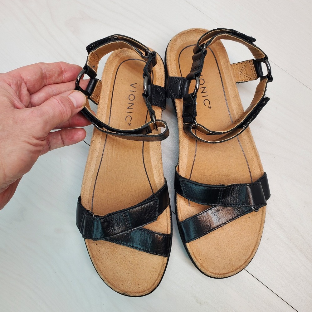 Vionic Kayan Black Leather Orthotic Platform Sandals Womens 9 Ergonomic Gorpcore - Picture 4 of 6